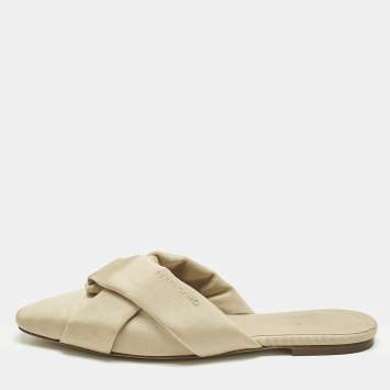 Pre Owned Salvatore Ferragamo Beige Grosgrain Flat Mules Size 39.5