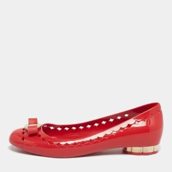 Pre Owned Salvatore Ferragamo Red Jelly Vara Ballet Flats Size 39.5