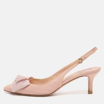 Pre Owned Salvatore Ferragamo Pink Leather Bow Slingback Sandals Size 37.5