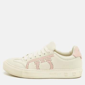 Pre Owned Salvatore Ferragamo Pink/White Leather Pedros Gancini Lace Up Sneakers Size 39.5