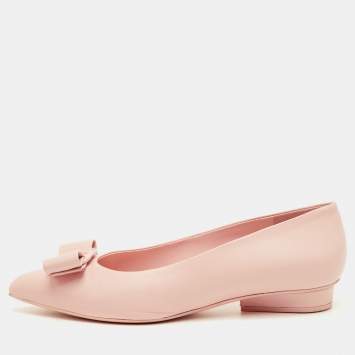 Pre Owned Salvatore Ferragamo Viva Bow Size 40.5 Pink Leather Ballet Flats