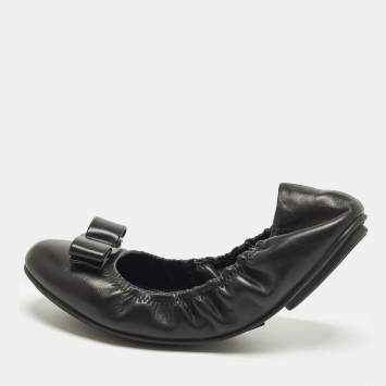 Pre Owned Salvatore Ferragamo Vara Bow Size 38.5 Black Leather Ballet Flats