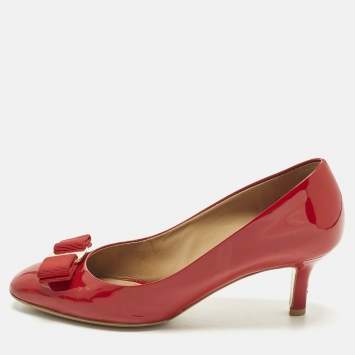 Pre Owned Salvatore Ferragamo Erice 55 Size 36.5 Red Patent Leather Pumps
