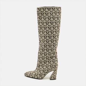 مملوكة مسبقًا حذاء بوت سالفاتوري فيراغامو ليام بطول الركبة جلد أسود مقاس 36.5 