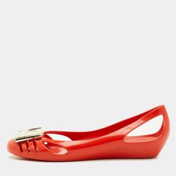 مملوكة مسبقًا Salvatore Ferragamo Bermuda Size 35.5 Orange Jelly Ballet Flats