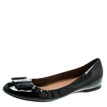 Pre Owned Salvatore Ferragamo Dark Grey Patent Leather Degrade Ballet Flats Size 38.5