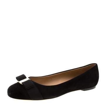 Pre Owned Salvatore Ferragamo Black Suede Varina Bow Ballet Flats Size 40.5