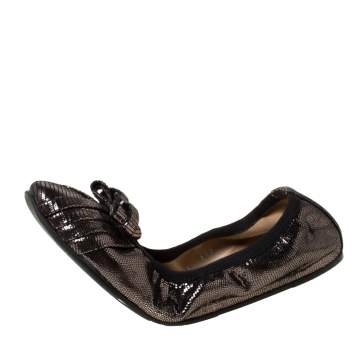 Pre Owned Salvatore Ferragamo Dark Grey Metallic Lizard Embossed Leather My Joyful Ballerina Flats Size 36.5