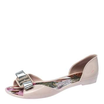 Pre Owned Salvatore Ferragamo Pink Rubber Bow Barbados D-orsay Ballet Flats Size 35.5