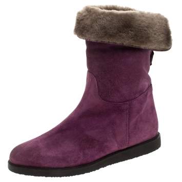 Pre Owned Salvatore Ferragamo Purple Suede And Shearling 'My Ease' Boots Size 37