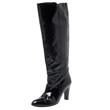 Pre Owned Salvatore Ferragamo Black Patent Leather Knee Length Boots Size 38