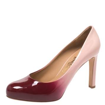 Pre Owned Salvatore Ferragamo Red/Pink Ombre Patent Leather Platform Pumps Size 40