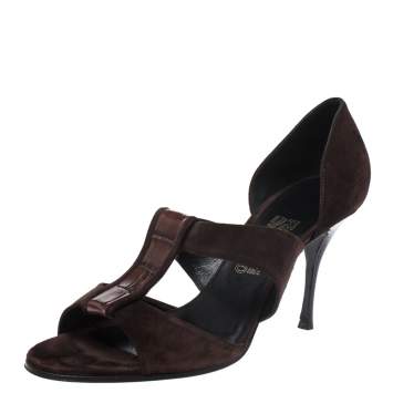 Pre Owned Salvatore Ferragamo Dark Brown Strap Open Toe Sandals Size 41.5