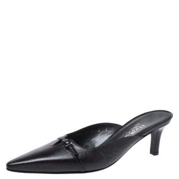 Pre Owned Salvatore Ferragamo Black Leather Donata Pointed Toe Mule Sandals Size 38.5