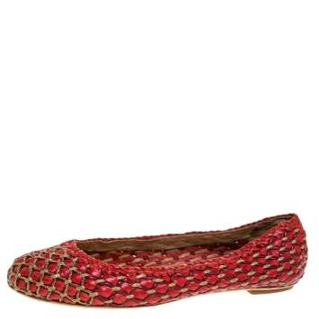 Pre Owned Salvatore Ferragamo Wooven Leather Eracla Ballet Flats Size 37