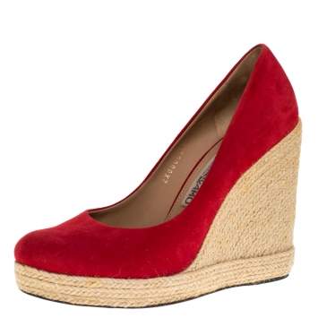Pre Owned Salvatore Ferragamo Red Suede Bernie Espadrille Wedge Platform Pumps Size 40