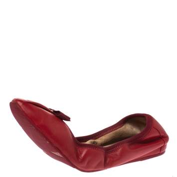 Pre Owned Salvatore Ferragamo Red Leather My Joy Scrunch Ballet Flats Size 39