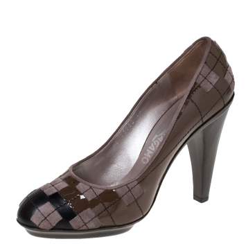 Pre Owned Salvatore Ferragamo Geometric Patchwork Noble Pumps Size 38.5