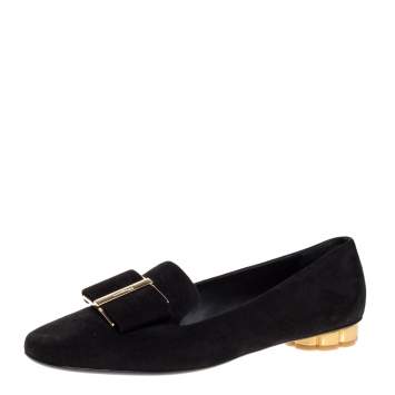 Pre Owned Salvatore Ferragamo Black Suede Sarno Bow Loafer Size 40.5