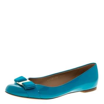 Pre Owned Salvatore Ferragamo Blue Patent Leather Varina Ballet Flats Size 36.5