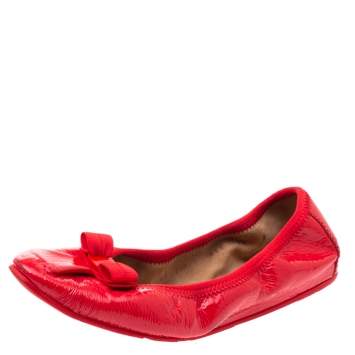 Pre Owned Salvatore Ferragamo Red Patent Leather My Joy Scrunch Ballet Flats Size 37