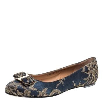 Pre Owned Salvatore Ferragamo Blue Bordeaux Satin And Lace Tarita Ballet Flats Size 38.5