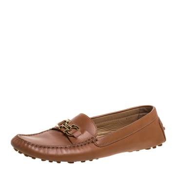 Pre Owned Salvatore Ferragamo Brown Leather Double Gancio Bit Loafers Size 39