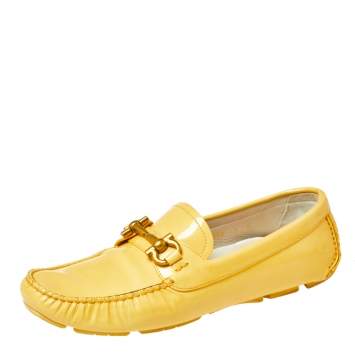 Pre Owned Salvatore Ferragamo Yellow Patent Leather Parigi Slip On Loafers Size 39.5