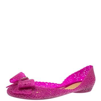 Pre Owned Salvatore Ferragamo Purple Nilly Jelly Bow Ballet Flats Size 38.5