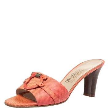 Pre Owned Salvatore Ferragamo Pink Lizard Leather Open Toe Sandals Size 39.5