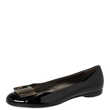 Pre Owned Salvatore Ferragamo Black Patent Leather Degrade Ballet Flats Size 38.5