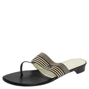Pre Owned Salvatore Ferragamo Monochrome Fabric Sarcelle Thong Sandals Size 41