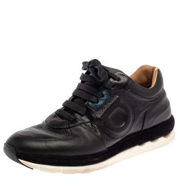 Pre Owned Salvatore Ferragamo Black Leather Low Top Sneakers Size 37.5
