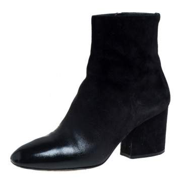 Pre Owned Salvatore Ferragamo Black Suede And Leather Pisa Boots Size 39.5