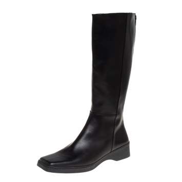 Pre Owned Salvatore Ferragamo Black Leather Square Toe Mid Calf Boots Size 40