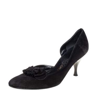 Pre Owned Salvatore Ferragamo Black Suede D'Orsay Pumps Size 38.5