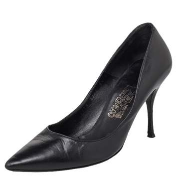 Pre Owned Salvatore Ferragamo Black Leather Pointed Toe Pumps Size 39