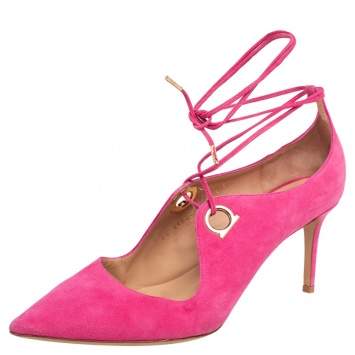 Pre Owned Salvatore Ferragamo Pink Suede Fidan Ankle Tie Pumps Size 41