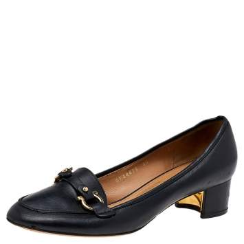 Pre Owned Salvatore Ferragamo Black Leather Slip on Pumps Size 37