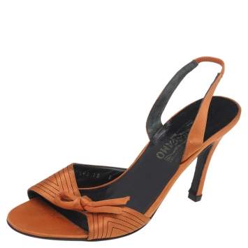 Pre Owned Salvatore Ferragamo Orange Satin Bow Sandals Size 40