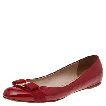 Pre Owned Salvatore Ferragamo Red Patent Leather Varina Bow Ballet Flats Size 40