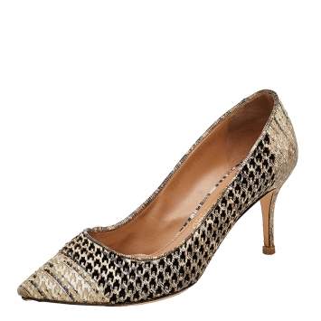 Pre Owned Salvatore Ferragamo Beige/Black Leather Pointed Toe Pumps Size 40