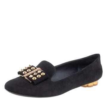 Pre Owned Salvatore Ferragamo Black Suede Bow Detail Smoking Slippers Size 36