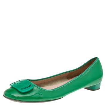 Pre Owned Salvatore Ferragamo Green Patent Leather Ballet Flats Size 41