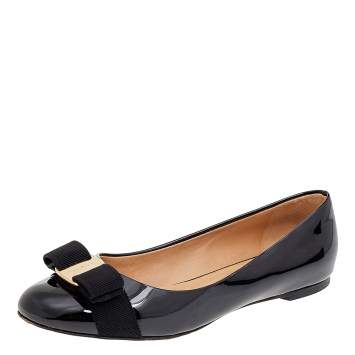 Pre Owned Salvatore Ferragamo Black Patent Leather Varina Ballet Flats Size 36.5