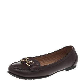 Pre Owned Salvatore Ferragamo Brown Leather Gancio Bit Loafers Size 37