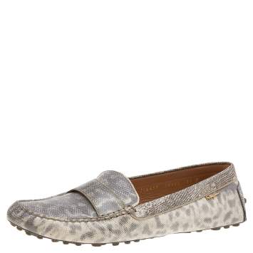 Pre Owned Salvatore Ferragamo Grey Leather Slip on Loafers Size 41.5