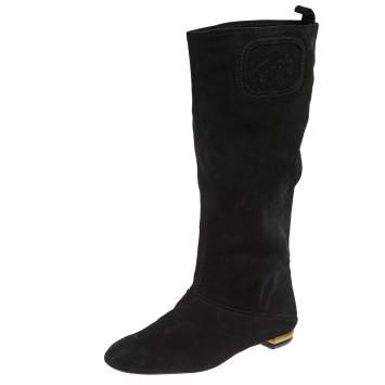 Pre Owned Salvatore Ferragamo Black Suede 'My Sweet' Mid Calf  Boots Size 40
