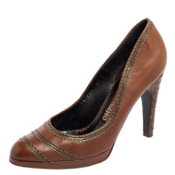 Pre Owned Salvatore Ferragamo Brown Leather Platform Pumps Size 39