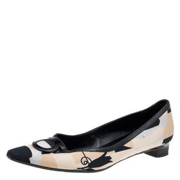Pre Owned Salvatore Ferragamo Beige/Black Satin And Leather Pumps Size 40